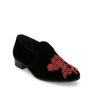 NEW ALEXANDER MCQUEEN women's beaded orchid velvet loafers in black red